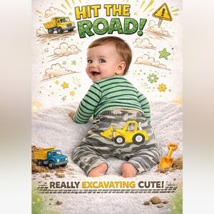 Carter's Gray Camouflage Baby Pants Size 3 Months with Yellow Construction Truck